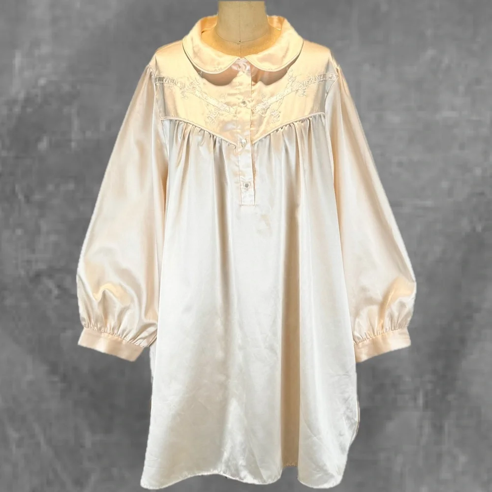 VINTAGE Barbizon cuddleskin nightshirt nightgown long sleeve flannel‎ lined 80s